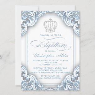 Invitación Bautizo de Niño Plata Azul Príncipe