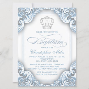 Invitación Bautizo de Niño Plata Azul Príncipe