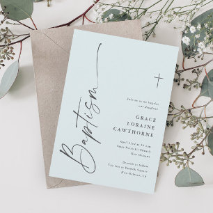 Invitación Bautizo de niños azul escritura elegante moderna