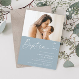 Invitación Bautizo de niños con foto de escritura elegante mo