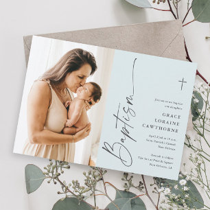 Invitación Bautizo de niños con letra cursiva elegante modern