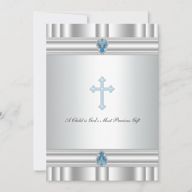 Invitación Bautizo de niños Gray y Blue Cross (Anverso)