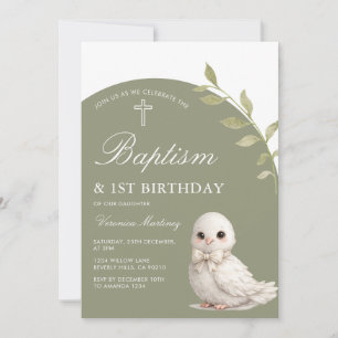 Invitación Bautizo de paloma linda y cumpleaños 1 con floral