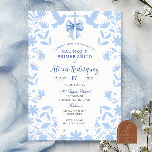 Invitación Bautizo de Talavera Mexicana Coqueta Azul