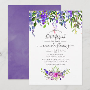 Invitación Bautizo de Violet Floral Acuarela