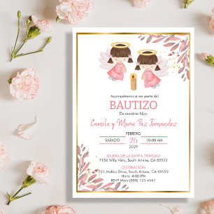 Invitación Bautizo deja bautismo a niñas gemelas