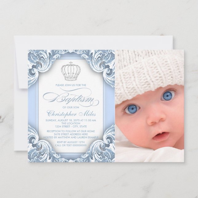 Invitación Bautizo del Príncipe Azul Bebé (Anverso)