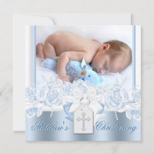 Invitación Bautizo Dulce Blanco y Azul Bebé