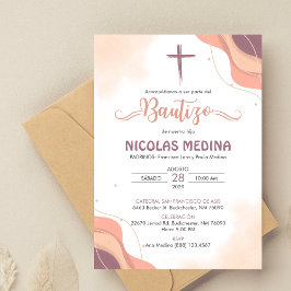 Invitación Bautizo Elegante Baptismo Minimalista B