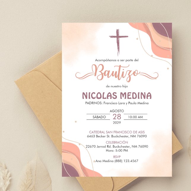 Invitación Bautizo Elegante Baptismo Minimalista B (Subido por el creador)