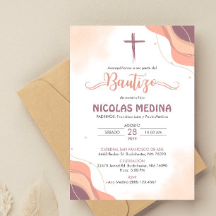 Invitación Bautizo Elegante Baptismo Minimalista B