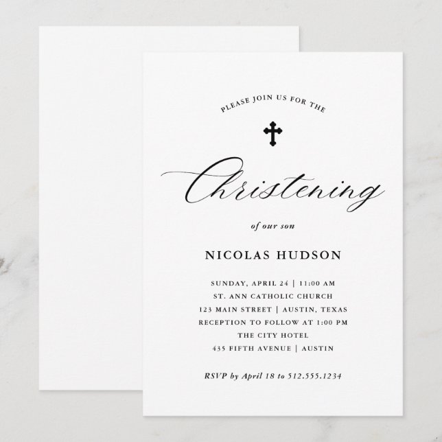 Invitación Bautizo elegante del neutral del género de la (Anverso / Reverso)