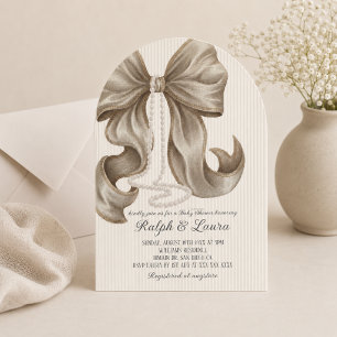 Invitación Bautizo Elegante Neutral Rayas Arco 