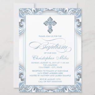 Invitación Bautizo Elegante Plata y Azul