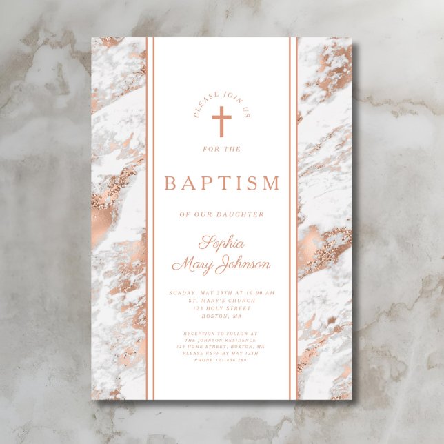 Invitación Bautizo Elegante Rosa Oro (Elegant Rose Gold Baptism Invitation)
