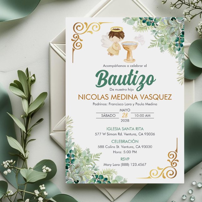 Invitación Bautizo en las hojas verdes del bautism (Subido por el creador)