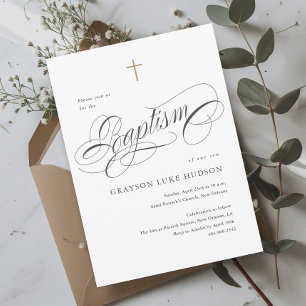 Invitación Bautizo en negro y blanco con letra elegante