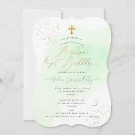 Invitación Bautizo en verde menta acuarela + Cumpleaños 1er