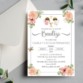 Invitación Bautizo Español Ángeles Gemelos Lindos
