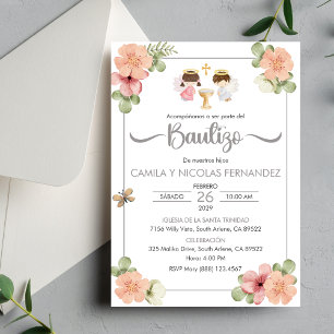 Invitación Bautizo Español Ángeles Gemelos Lindos