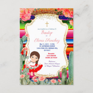 Invitación Bautizo español floral del bautismo del chica de