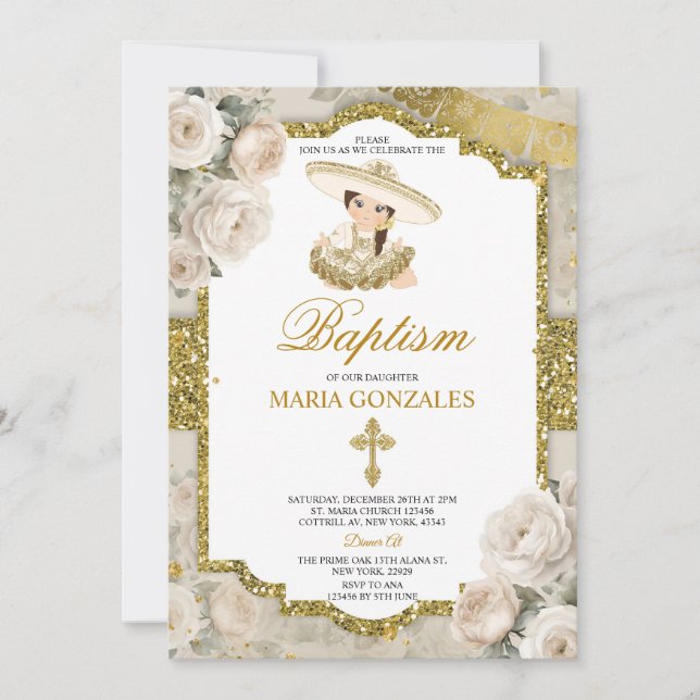 Invitación Bautizo Fiesta cuida bautismo de niñita (Anverso)