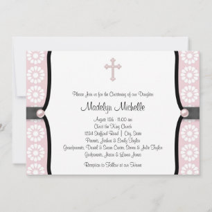Invitación Bautizo Flor de Rosa Cruz de Perla