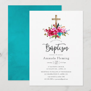 Invitación Bautizo floral boho chic
