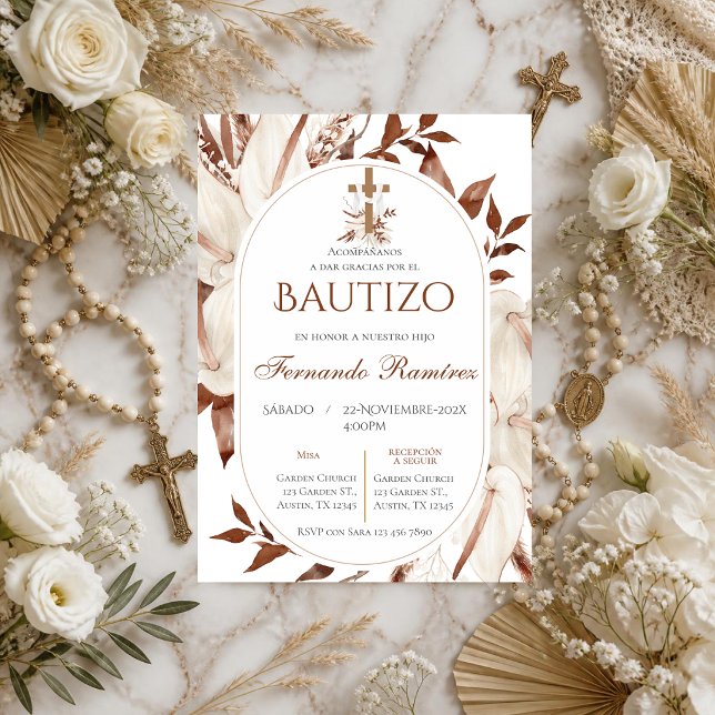 Invitación Bautizo Floral Boho Español (Subido por el creador)