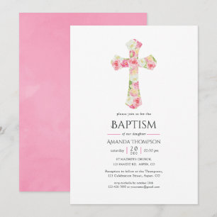 Invitación Bautizo floral de acuarela rosa