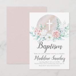Invitación Bautizo floral de bebé de primavera en acuarela De