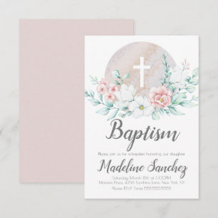 Invitación Bautizo floral de bebé de primavera en acuarela De