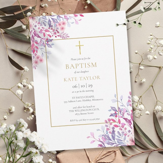 Invitación Bautizo Floral de Flores Silvestres (Wildflowers Floral Baptism Christening Invitation)