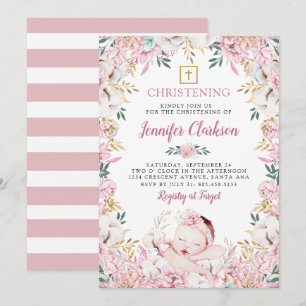 Invitación Bautizo Floral de Recién Nacido