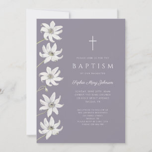 Invitación Bautizo Floral Púrpura Elegante