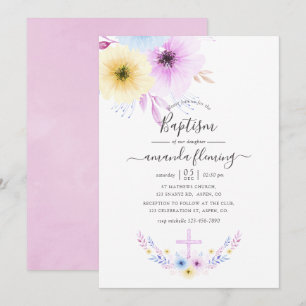 Invitación Bautizo floral rosa y azul pastel
