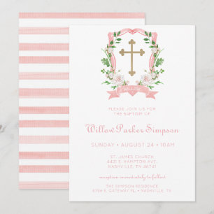 Invitación Bautizo Floral Rosado 