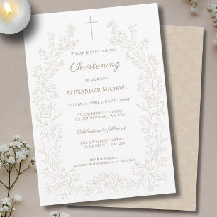 Invitación Bautizo Floral Vintage Moderno