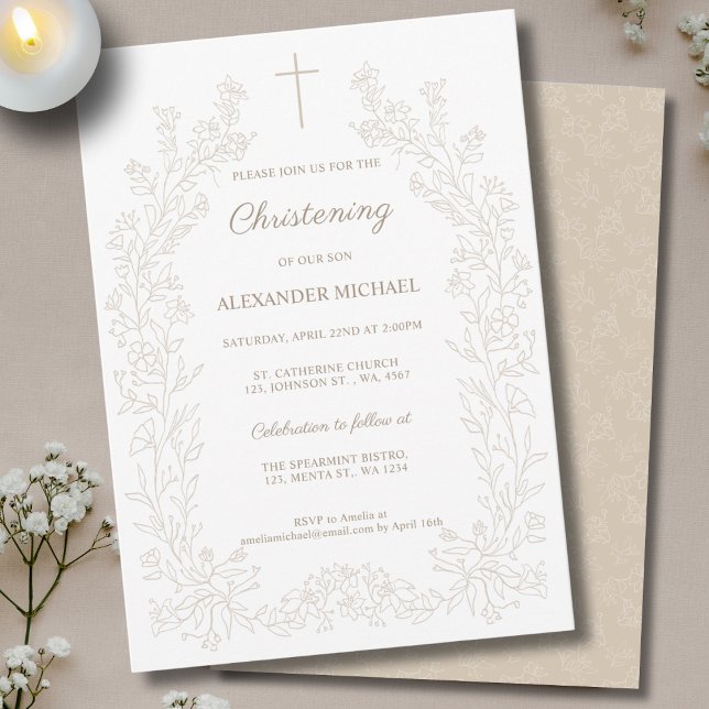 Invitación Bautizo Floral Vintage Moderno (Subido por el creador)