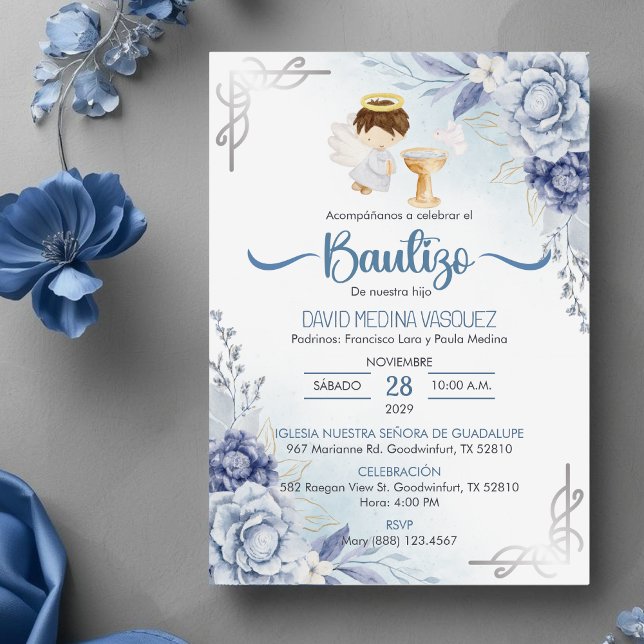 Invitación Bautizo Flores AZULES BOY Angel Baptism (Subido por el creador)