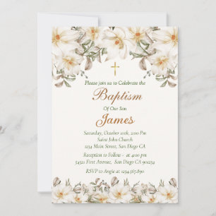 Invitacion Bautizo Flores Blancas