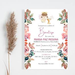 Invitación Bautizo Flores Chica Angel Cute Baptism