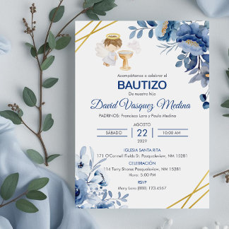 Invitación Bautizo Flores Cute Boy Bautismo Angel
