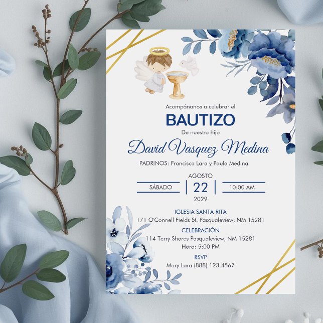 Invitación Bautizo Flores Cute Boy Bautismo Angel (Subido por el creador)