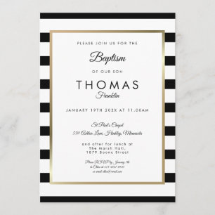 Invitación Bautizo Franja Moderna Negro Blanco