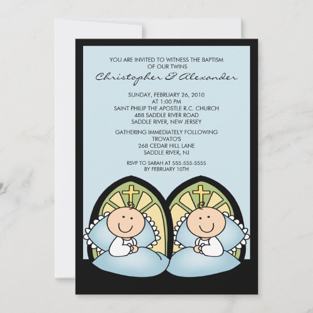 Invitación Bautizo gemelo lindo Inviation del bautismo de los (Anverso)