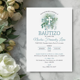 Invitación Bautizo Green Sale Elegante Bautismo