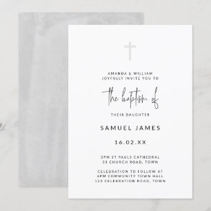 Invitación Bautizo Gris Minimalista Moderno Acuarela Escrito