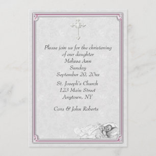 Invitación Bautizo gris rosado del bautismo
