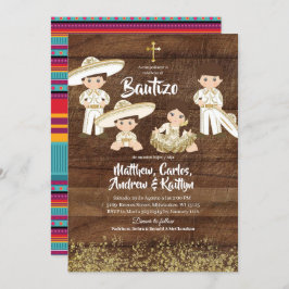 Invitación Bautizo Hermano Charro Dorado Cactus Mexicano Rúst